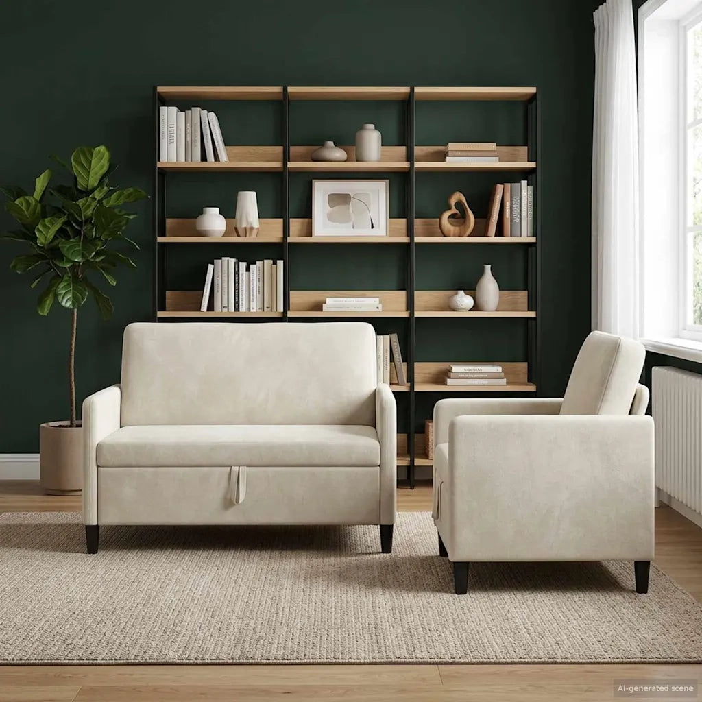 Set di Divani con Storage 2 pz Crema Poliestere 3429170