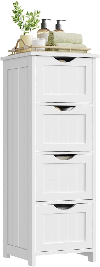 Mobile da Bagno, Mobiletto Bagno Salvaspazio, con 4 Cassetti, 30 x 30 x 82 cm, Armadio Autoportante, per Sala da Pranzo, Cucina, Stile Moderno, Bianco BZS07ws