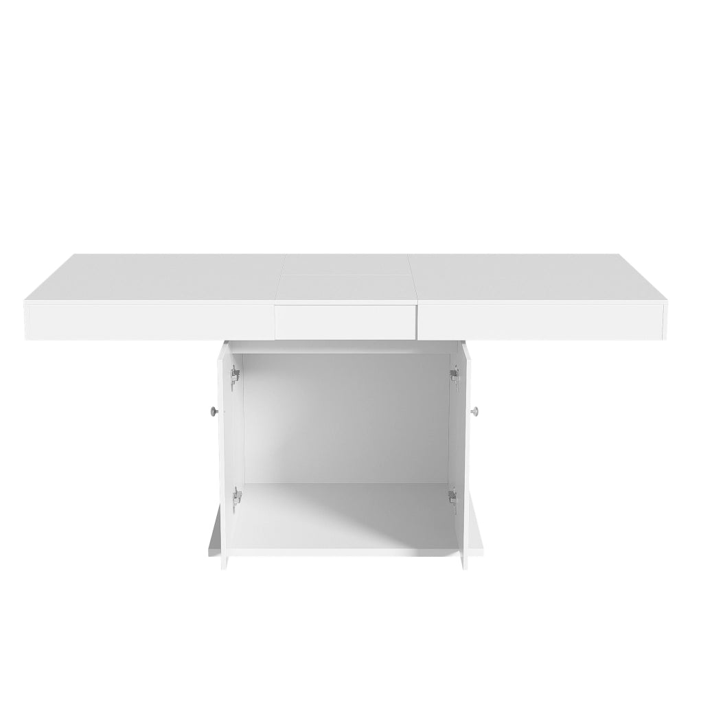 Tavolo da pranzo allungabile 140/180 cm con vano contenitore; pannello truciolare bianco