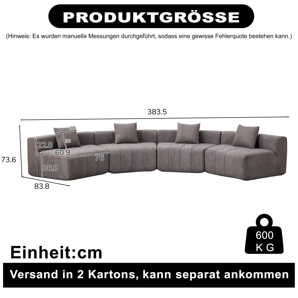 DIVANO Modulare Curvo in Chenille Grigio con 2 cuscini