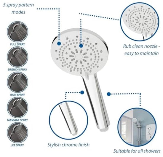 Douchekop Triton | 5 livelli di spruzzo | Universale | Cromo | Accessori per doccia