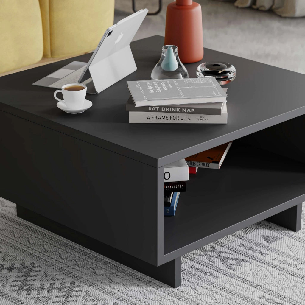 Tavolino in legno "Hola" - 60 x 60 x 32 cm - Grigio antracite