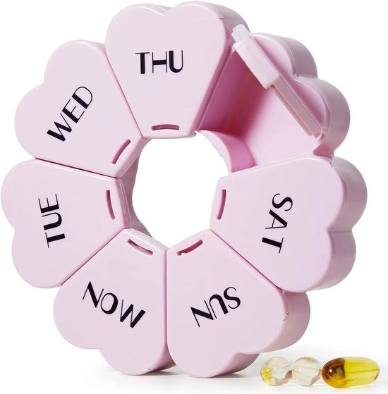 Pillendoos grande per una settimana, 7 giorni pillendoos per ragazze, contenitore viola e rosa per vitamine quotidiane, adatto per olio di pesce/medicinali/supplementi alimentari.