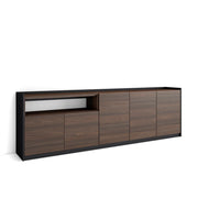 Credenza, Mobile, Cucina, 260x80x37 cm, 5 Porte, grande stoccaggio, Rovere scuro e Nero