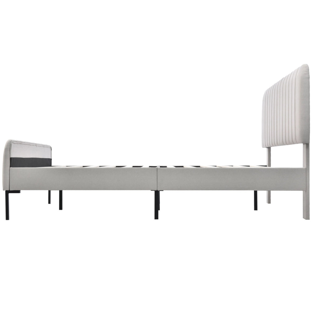 Letto imbottito 160x200 cm con testiera regolabile; in lino grigio-beige