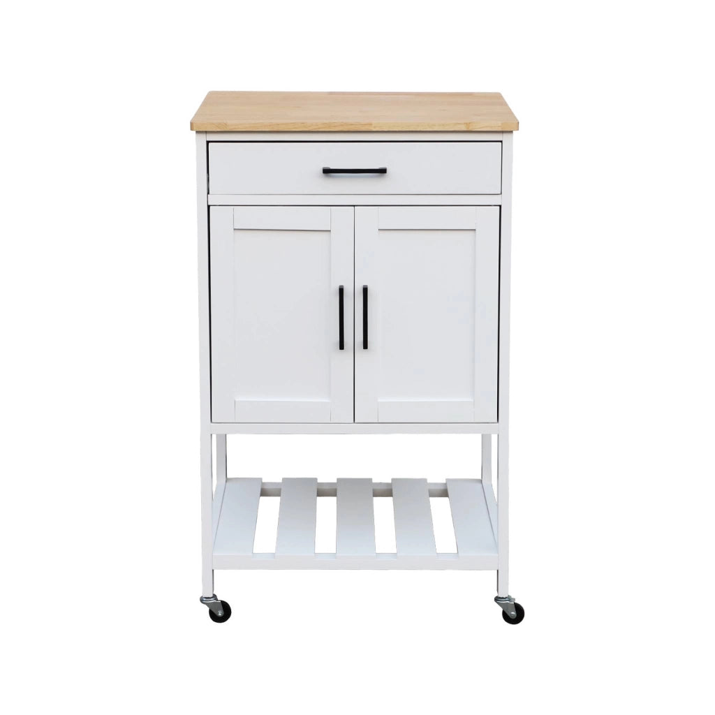 Carrello da cucina in legno di gomma con 2 ripiani, 56cm , bianco