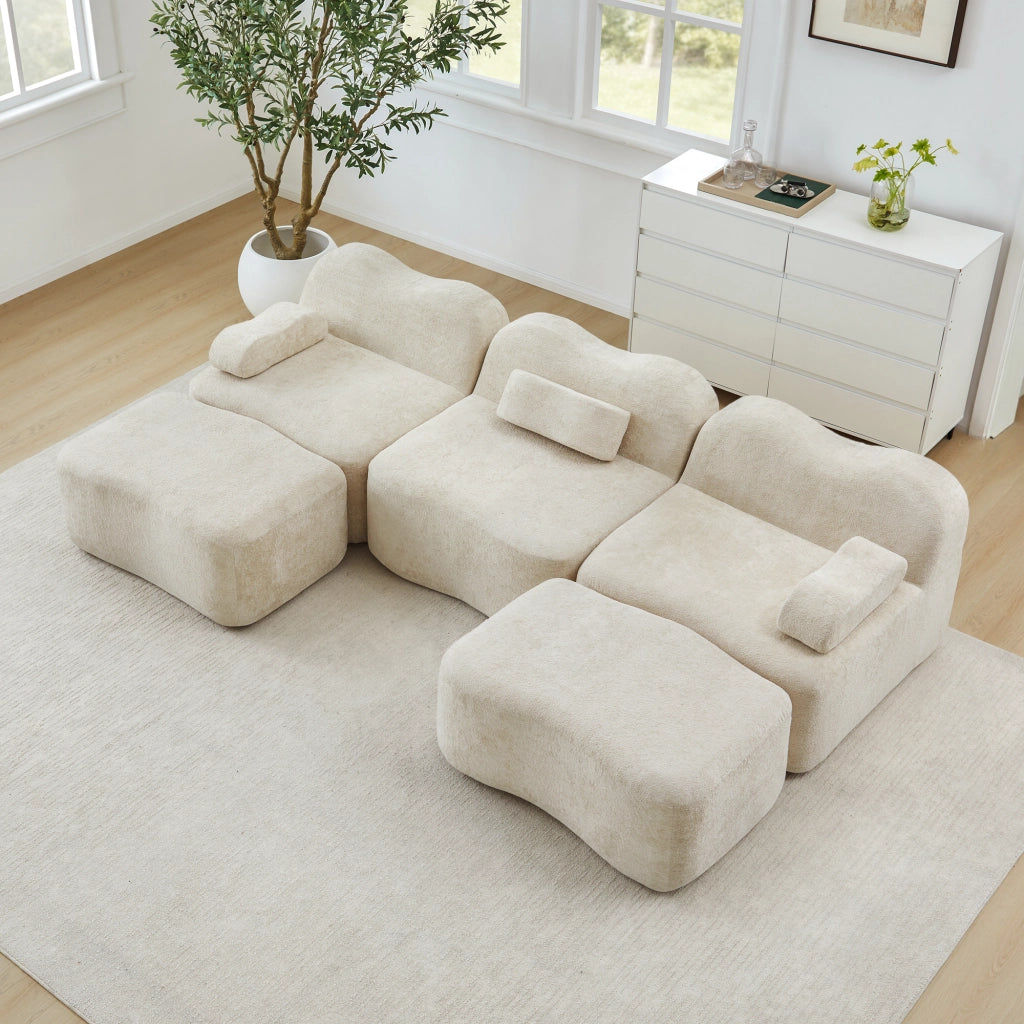 Divano Angolare Modulare 3 Posti con Ottomans ¨C MINIMAL ¨C Beige, Tessuto, Braccioli Mobili