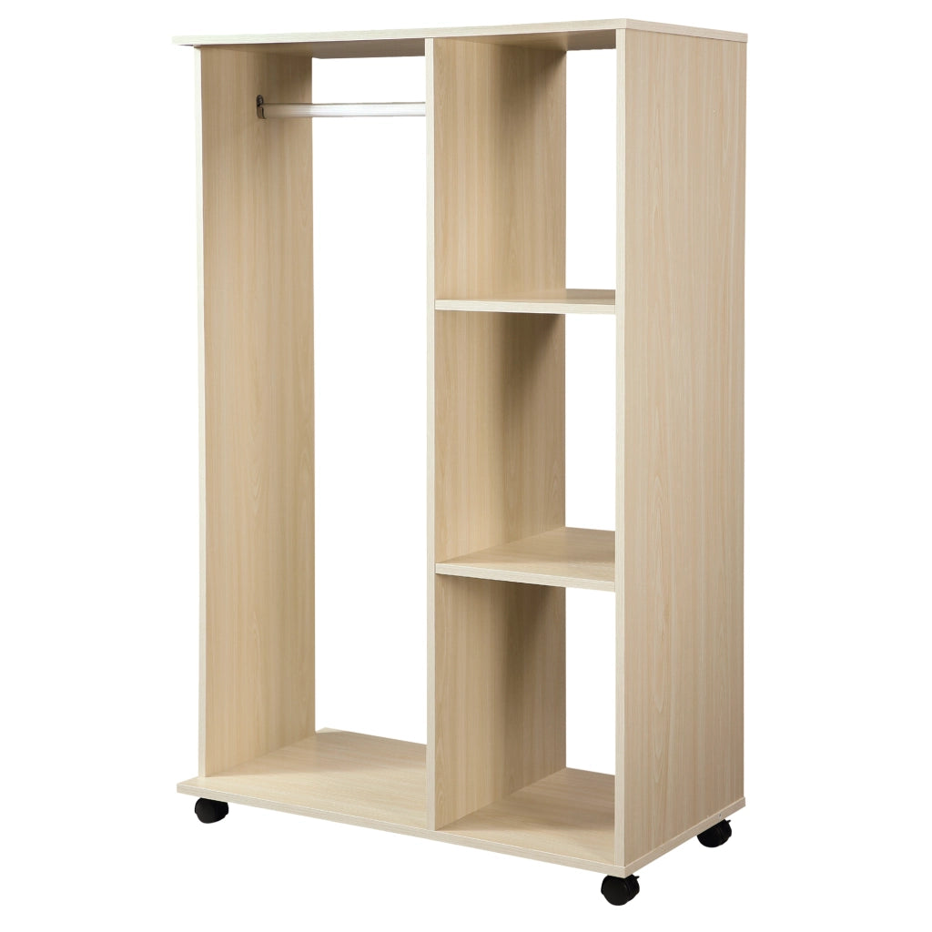 Stand Appendiabiti con 3 Ripiani e Barra Attaccapanni per Vestiti, 80x40x128 cm, Beige