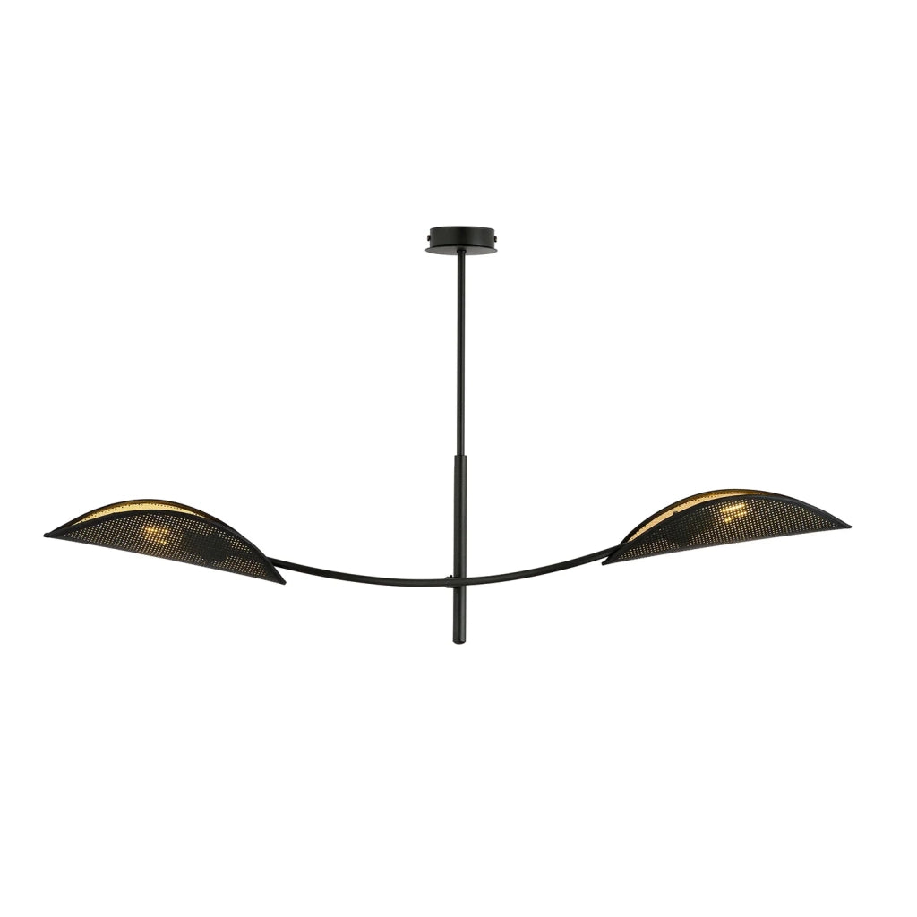 Sospensione Nordica 2 Luci Ares In Acciaio Nero Oro Bracci Regolabili