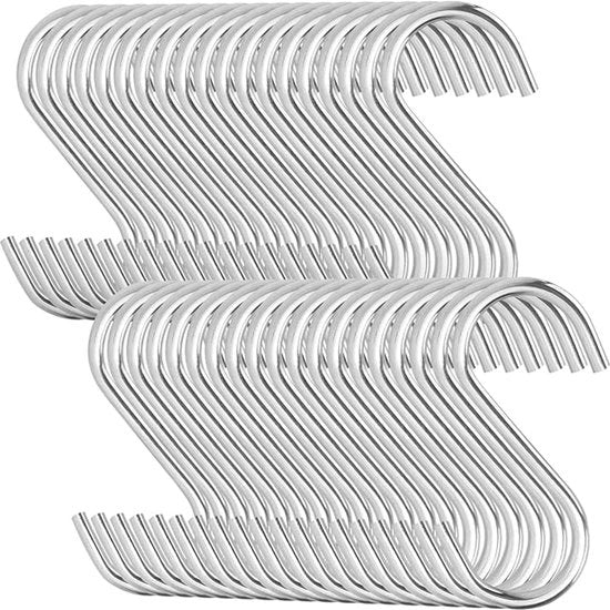 50 S-haken robusti in acciaio inossidabile argentato per accessori bagno, asciugamani e giardinaggio (argentato)
