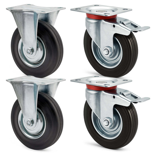 Set rotelle da trasporto 200 mm 2 ruote piroettanti con freno 2 fisse, nucleo in metallo, 150 kg a ruota