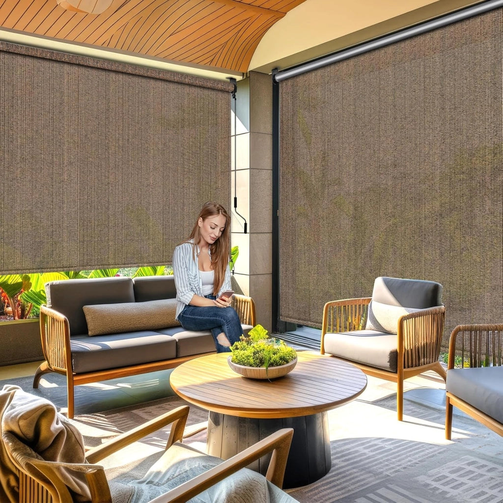 Tenda da sole verticale 120 x 180 cm, in HDPE per terrazze, tenda da sole da balcone, tubo in alluminio con manovella wireless, per balcone, terrazza, giardino, marrone, 1 pezzo