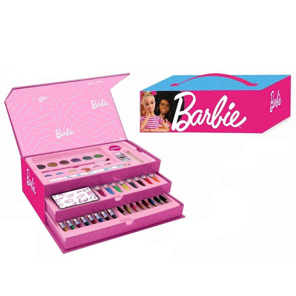 Trade Shop - Set Da Colorare Valigetta Con Colori Bambine Barbie Cassetti Kit Disegno Pittura 605641a -