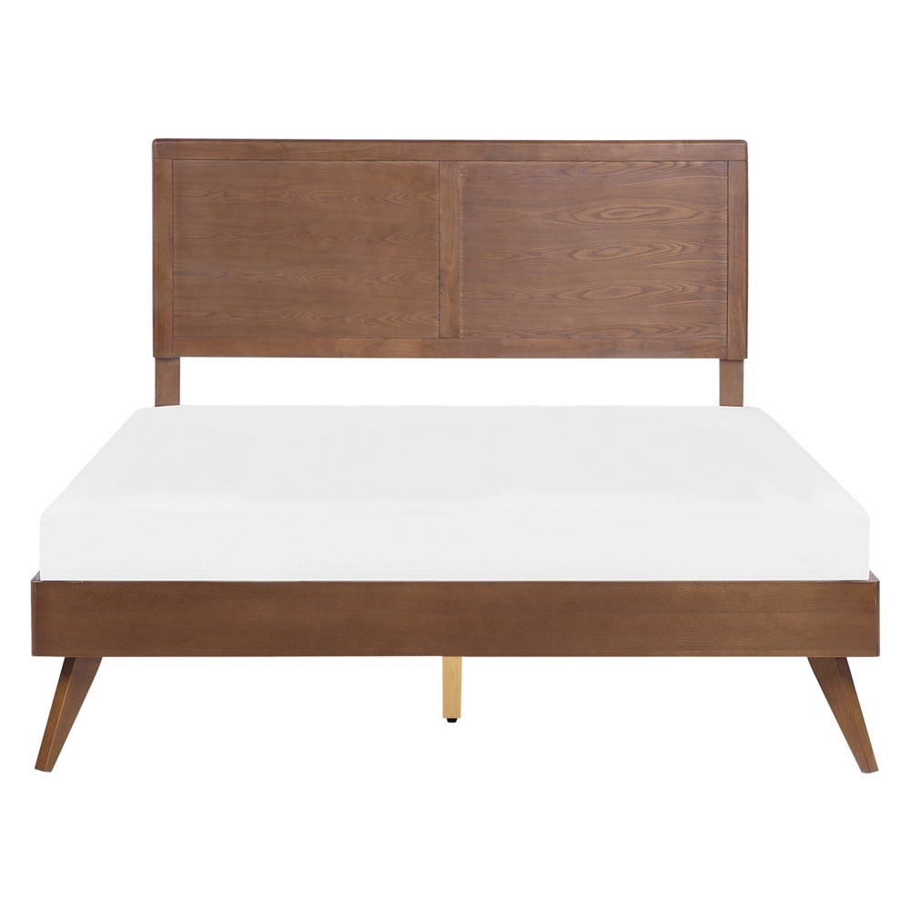 Letto 160 x 200 cm in frassino scuro con rete a doghe e testiera alta