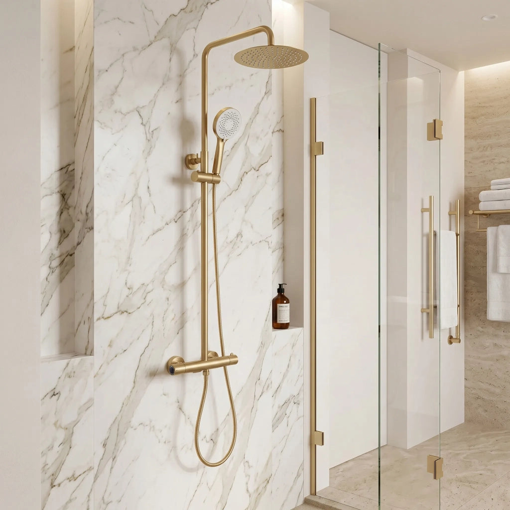 Set Doccia Da Incasso Con Termostatato Drop Brush Gold