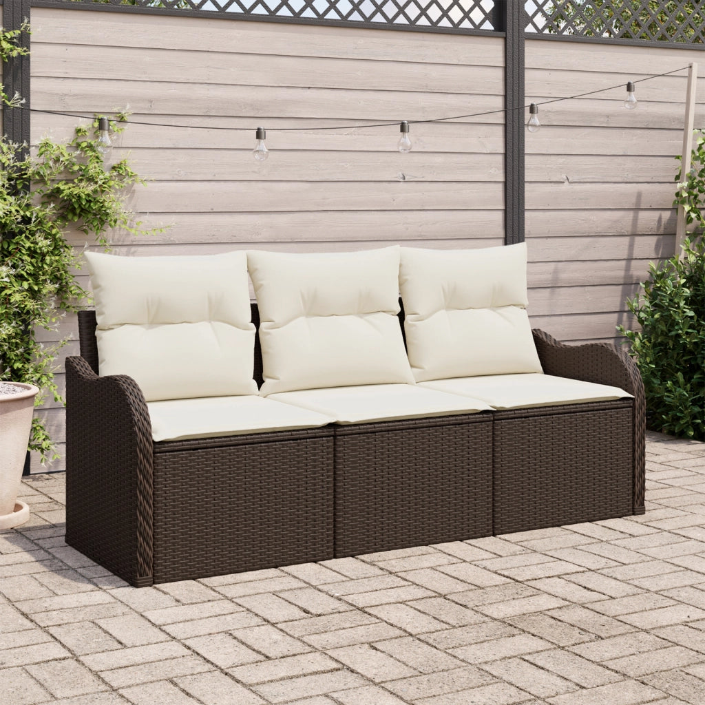 Set di divani da giardino  3 pezzi con cuscini in rattan marrone
