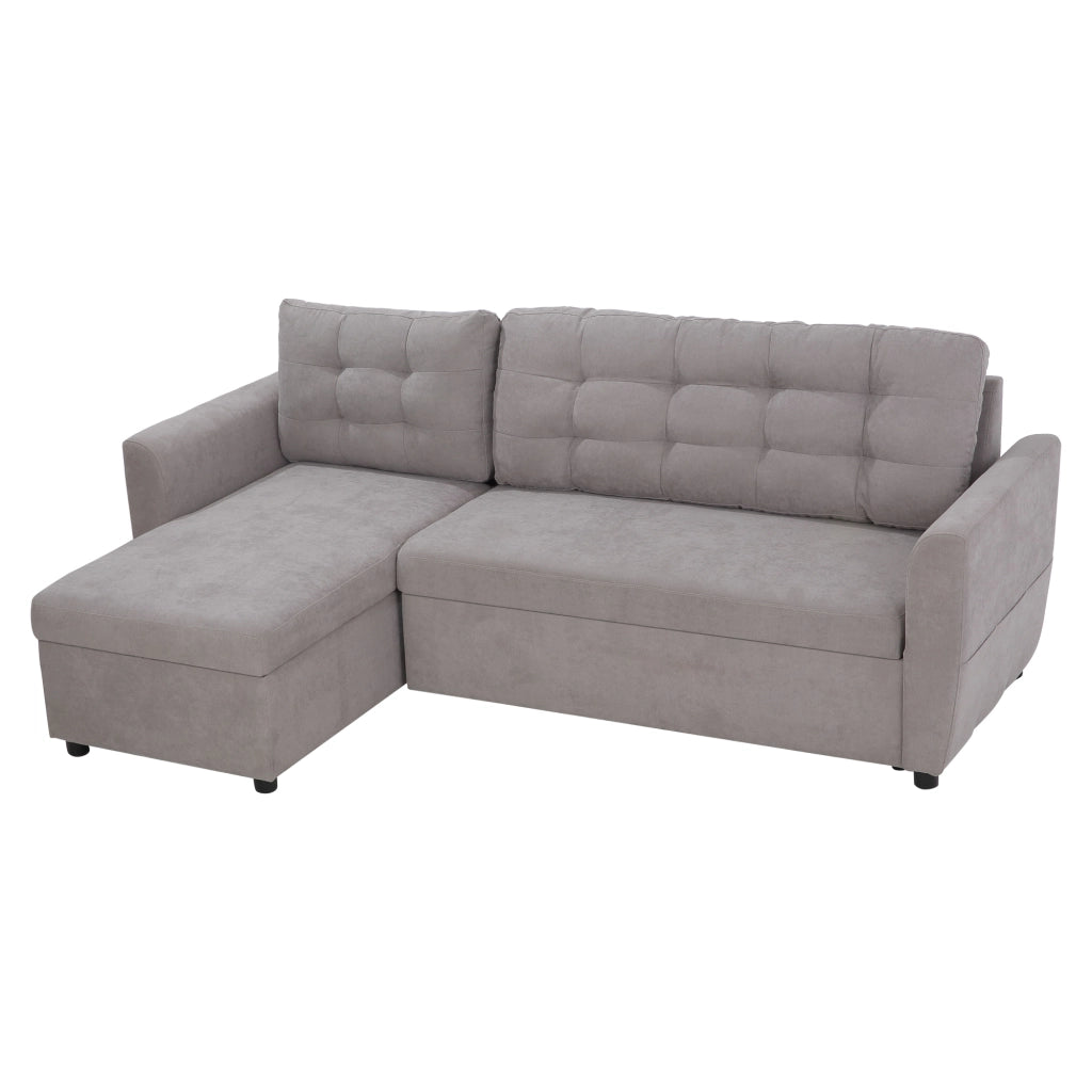 Divano Letto 3 Posti con Chaise Longue e Contenitore in Tessuto Grigio ¨C Zephmum ¨C 217x134x85