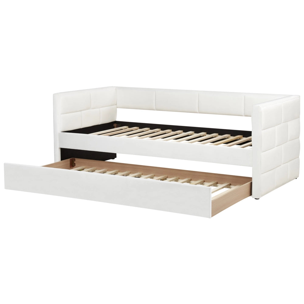Letto a scomparsa con rete a doghe in velluto 90 x 200 cm glamour bianco panna