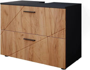 Mobile sottolavabo per bagno Irma, Quercia dorata/antracite, 80 x 58.6 cm, adatto per l'installazione sopra il sifone con aperture di aerazione