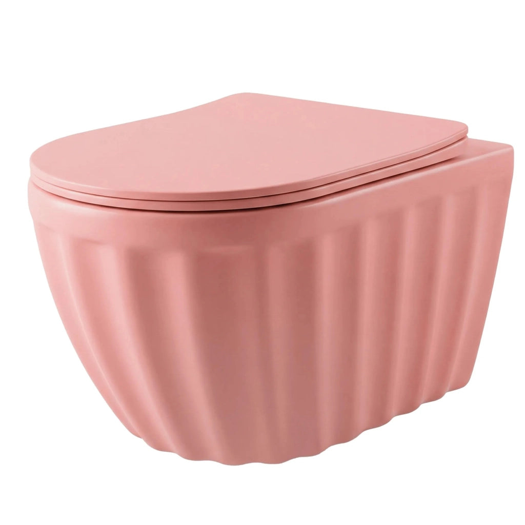 Set: Wc Sospeso + Lavabo Da Appoggio Rea Duo Sweet Pink Matt