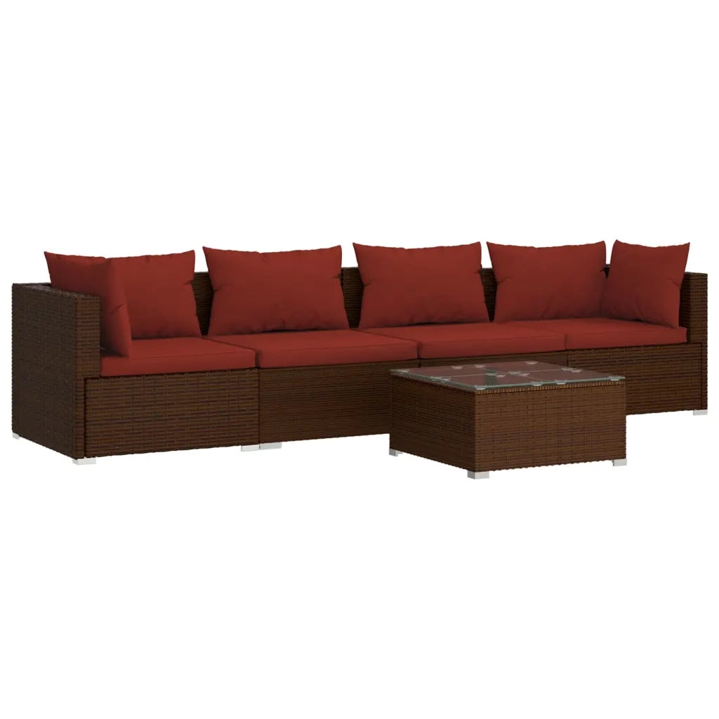 Set Divani da Giardino 5 pz con Cuscini in Polyrattan Marrone 3101435