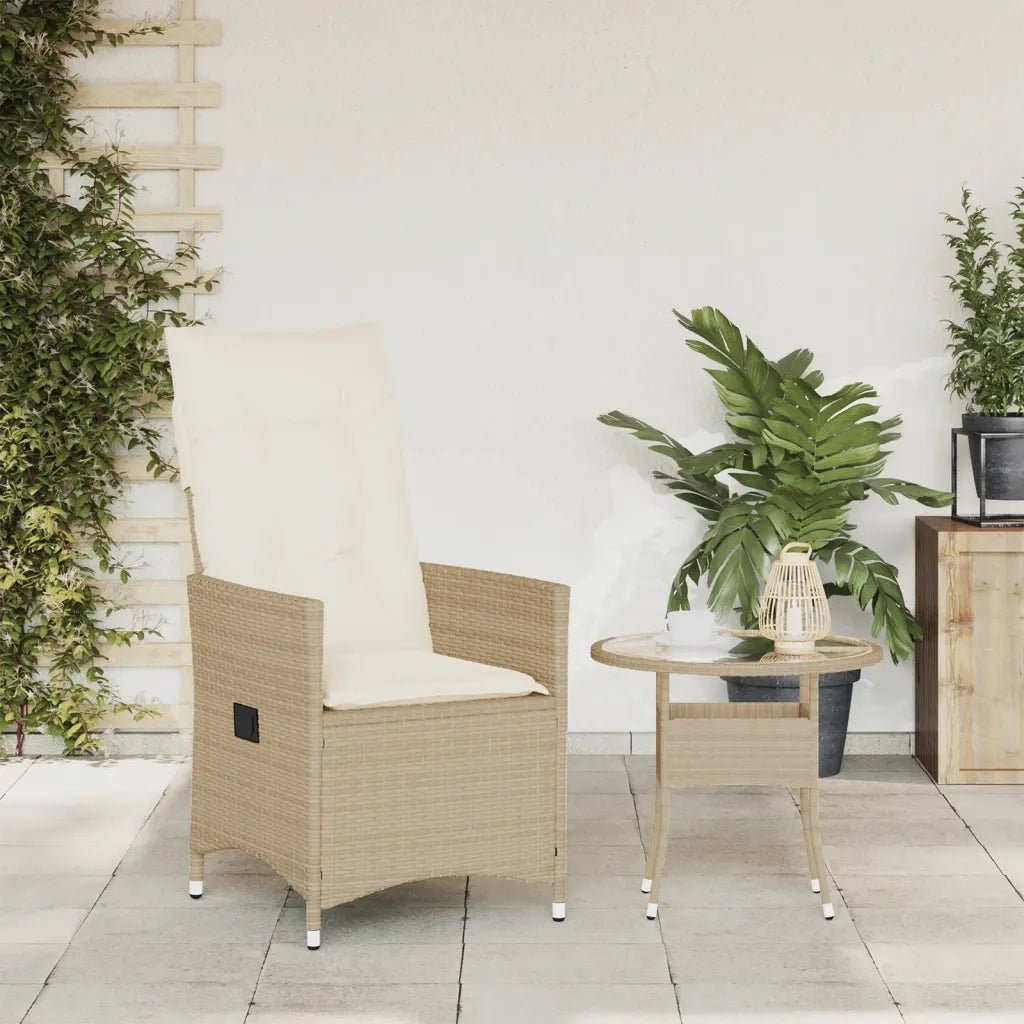 Sedia Reclinabile da Giardino con Cuscini Beige in Polyrattan 365641