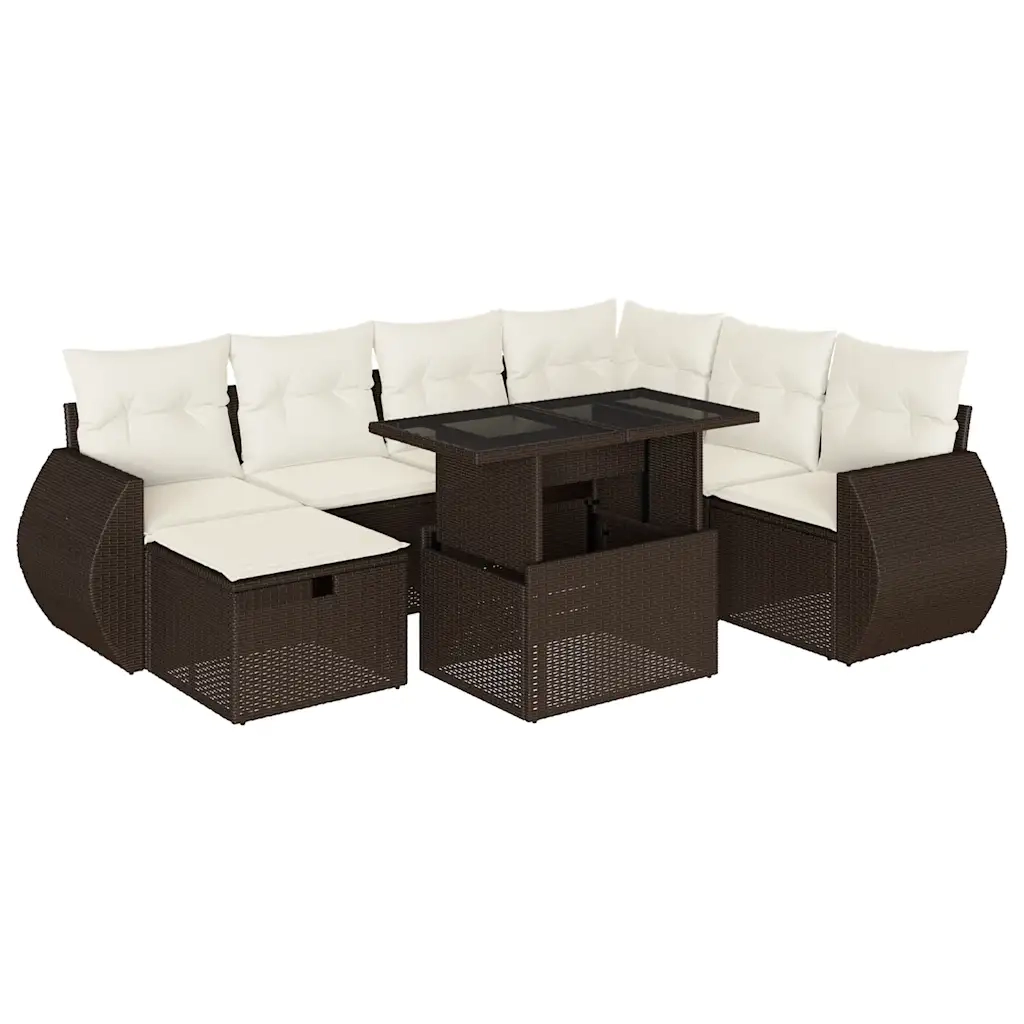 Set Divani da Giardino 8 pz con Cuscini Marrone in Polyrattan