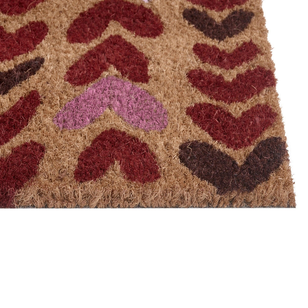 Zerbino in fibra di cocco naturale con fondo in PVC antiscivolo 40 x 60 cm con stampa a cuore in rilievo Decorazione moderna per interni