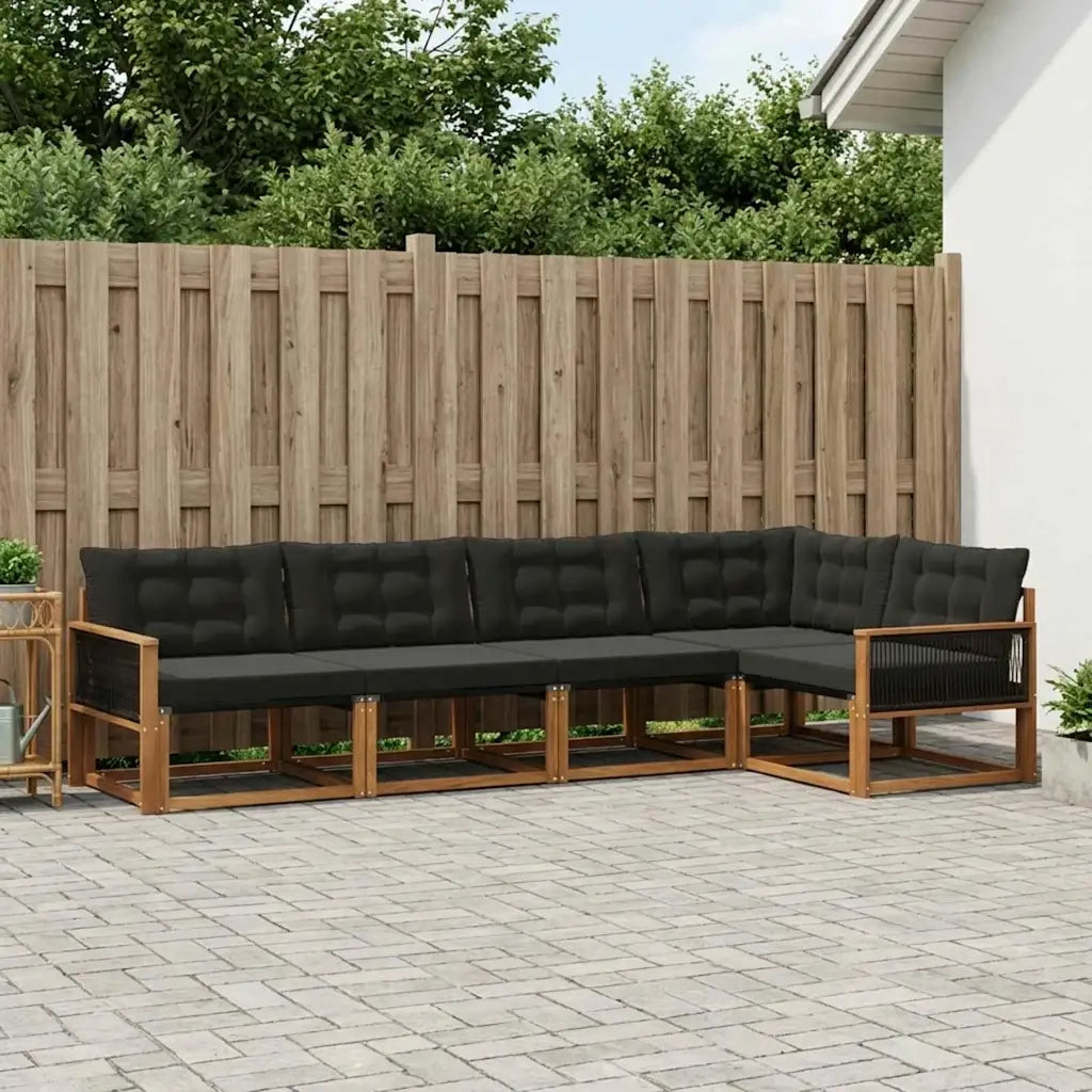 Set di divani da esterno con cuscino 5 pcs Naturale e Nero
