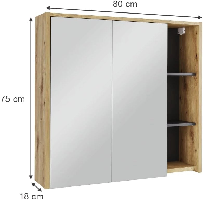 Specchio contenitore bagno Viola, Artigiano/grigio, 80 x 75 cm con ripiani aperti