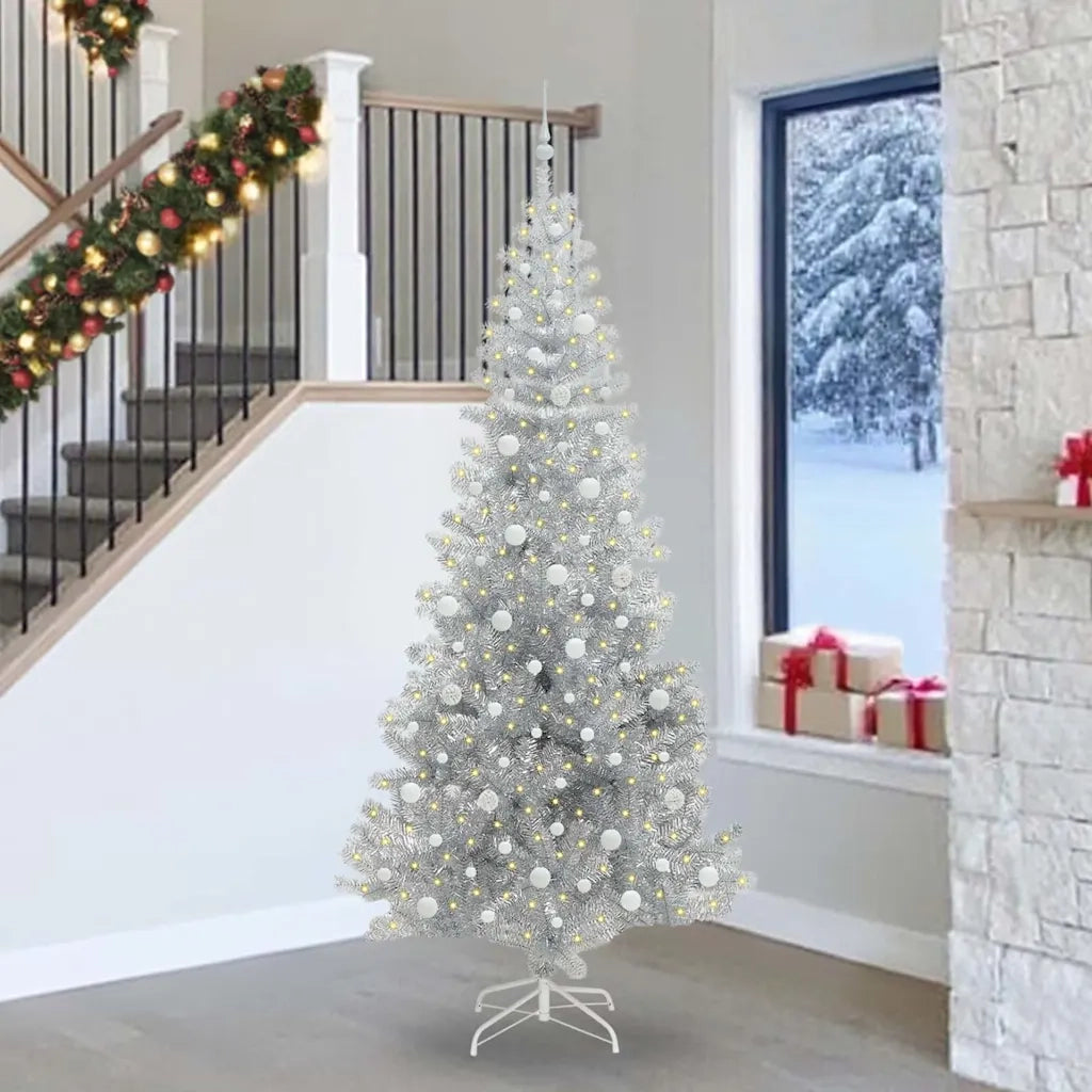 Albero di Natale con 300 LED con supporto Argento 240 cm PET 3396695