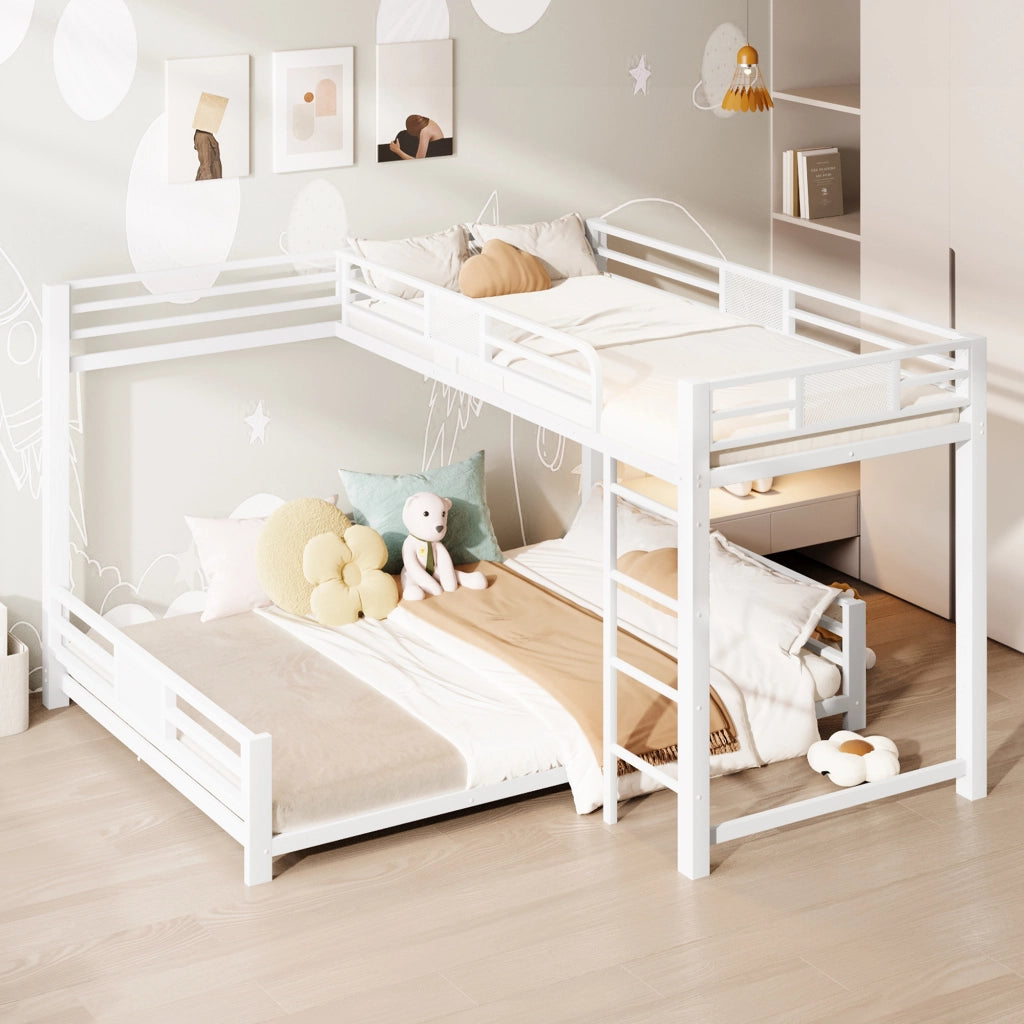 Letto a castello in metallo 90 × 200 cm et 140 × 200 cm con protezioni laterali, senza materasso, bianco