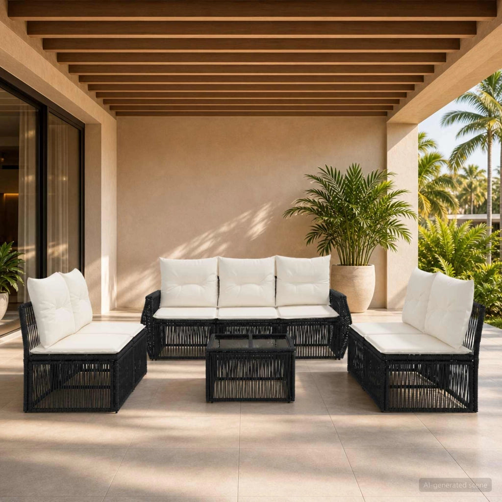 Set Divano da Giardino 8 pz Nero e Bianco Crema polyrattan 3435388