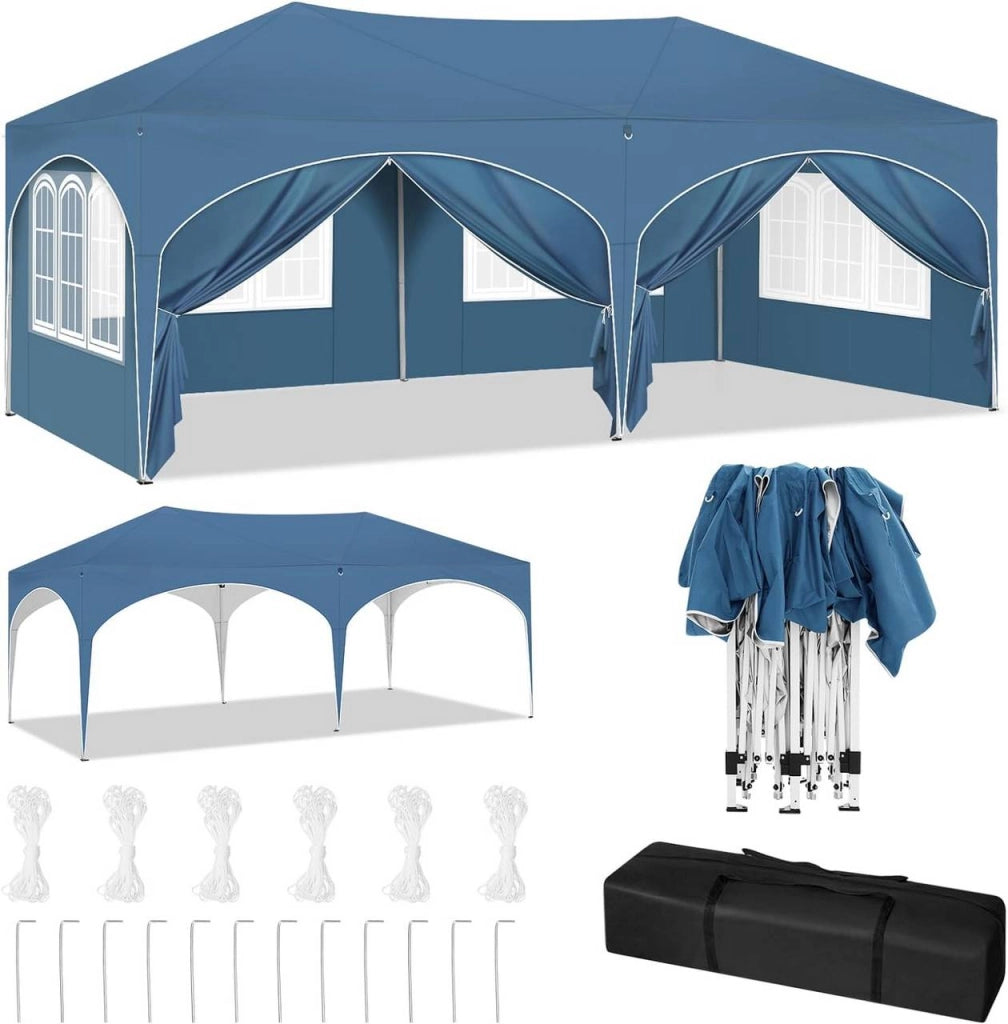 GAZEBO Pop-up 3x6 m Blu in metallo e tessuto Oxford