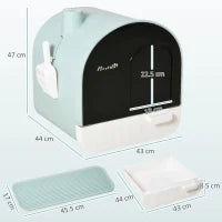 Lettiera per Gatti Chiusa con Filtri, Paletta e Vassoio, Struttura in PP, 43x44x47cm, Verde