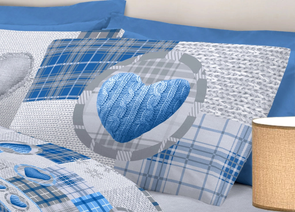 Completo Lenzuola Linea Pensieri Delicati 100% Cotone Disegno Love Mountain - Singolo - Blu
