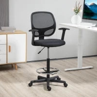 Sedia da Ufficio ad Altezza Regolabile con Braccioli, Rotelle e Seduta Imbottita, 60x56x110-132 cm, Nera