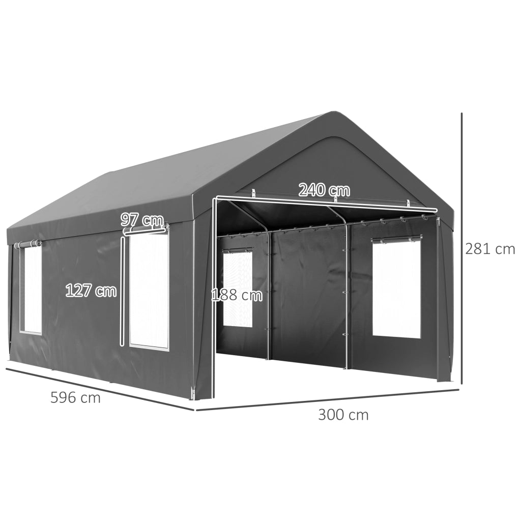 Tenda Garage 3x6 m con Pareti Laterali Amovibili, 2 Porte ad Avvolgimento e 4 Finestre ¨C zephmum ¨C Grigio Scuro