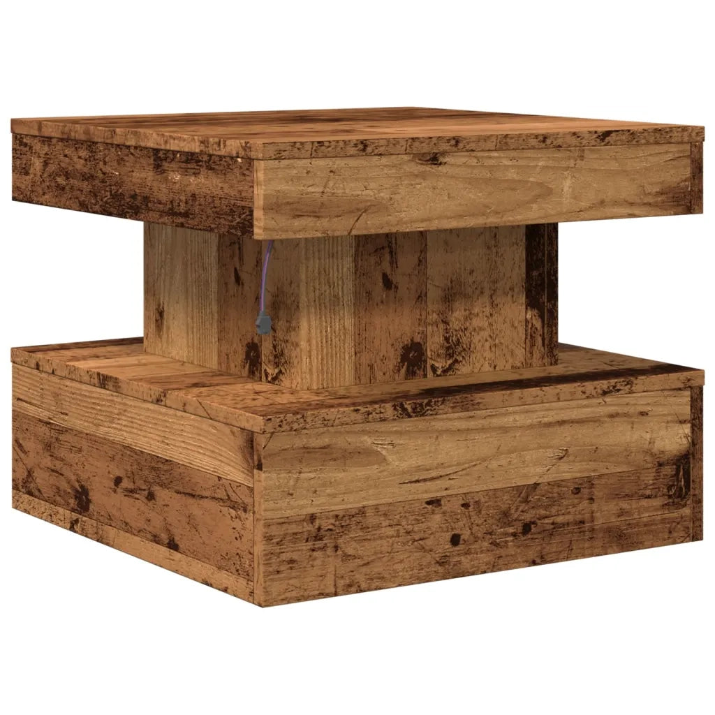 Tavolino da Salotto con Luci LED Legno Antico 50x50x40 cm 857712
