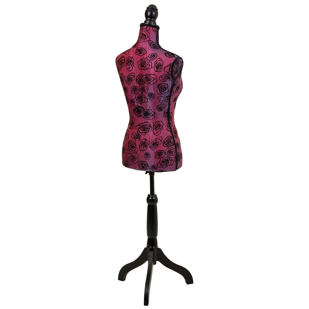 Manichino in legno e schiuma rivestito in tessuto rosso 24x37,5x168h