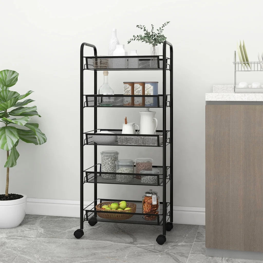 Carrello da Cucina con 5 Ripiani Nero 46x26x105 cm in Ferro cod mxl 64172