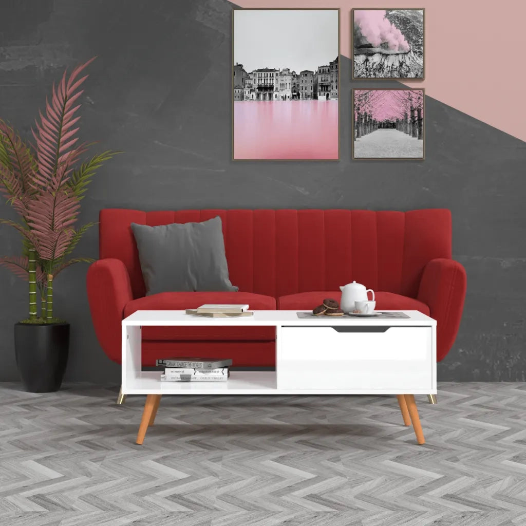 Tavolino Salotto Bianco Lucido 100x49,5x43 cm Legno Multistrato 326792