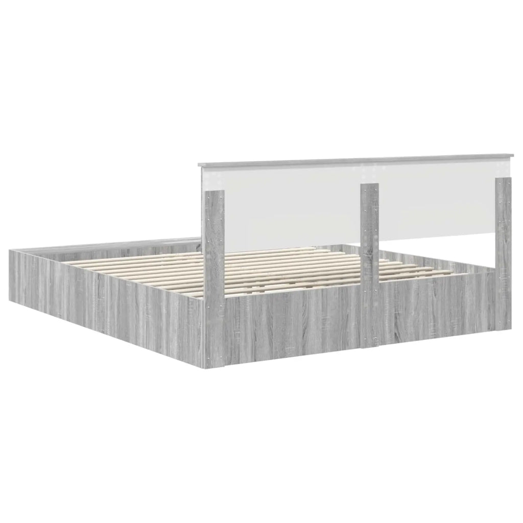 Letto matrimoniale | Letto per adulti | Struttura del letto con lo scaffale Grigio Sonoma 200 x 200 cm