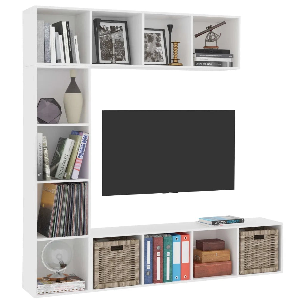 Set Mobili Libreria-Porta TV 3 pz Bianco 180x30x180 cm