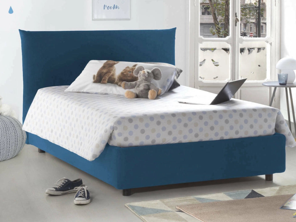 Amorino, Letto Piazza e Mezza Sfoderabile Made in Italy, blu