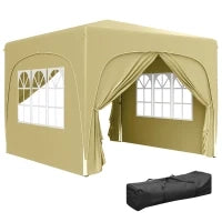 Gazebo Tendone da Ricevimento Pieghevole 3 x 3 x 2,73 m con Finestre e Sacca per il Trasporto, Sabbia