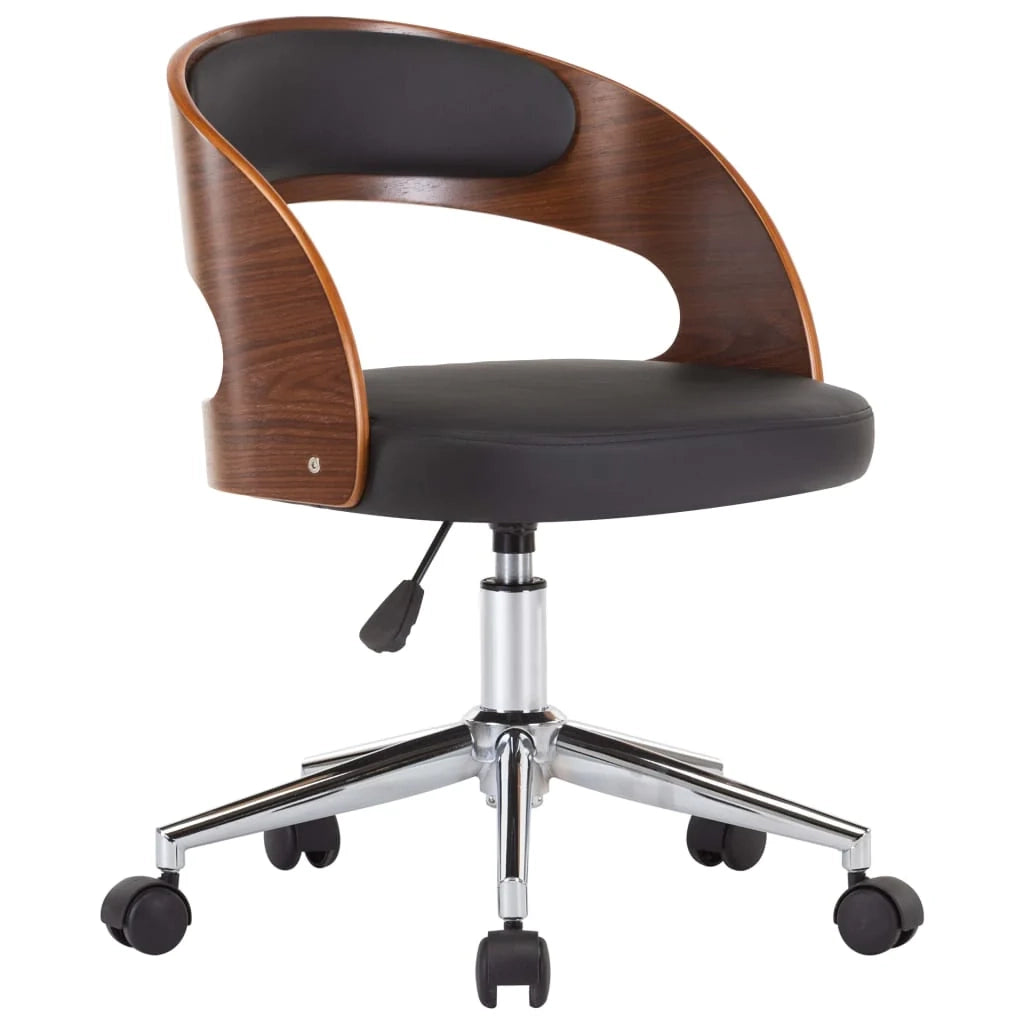 Sedia girevole da ufficio/studio in legno curvato e similpelle nera 02_0024151
