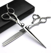 Set di forbici da barbiere professionale a 152 cm con manico argentato e testurizzato, set di forbici da barbiere con manico argentato e testurizzato, modello: -, lunghezza del manico: 152 cm, peso: - grammi, materiale: -