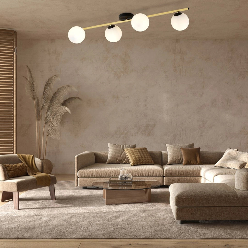 Lampada a sospensione SPLENDI in acciaio nero e oro con diffusori in vetro