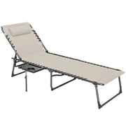 Sdraio da Giardino Pieghevole 60x190x31 cm Reclinabile a 5 Livelli con Tavolino Laterale e Tasca Crema